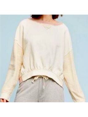 NWT Saturday Sunday Anthropologie Ivory Pink Trim Sweatshirt XS Coastal Minimal